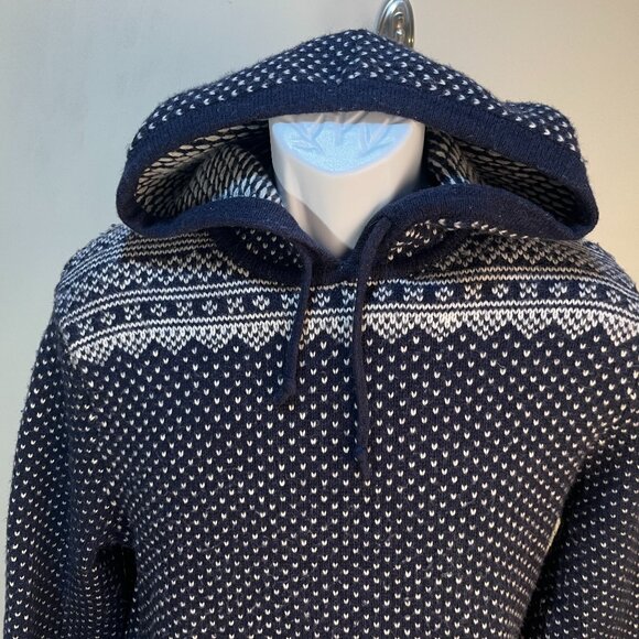 J. Crew Other - J. Crew Men's dark blue & white birds eye lambs wool blend hooded Sweater S